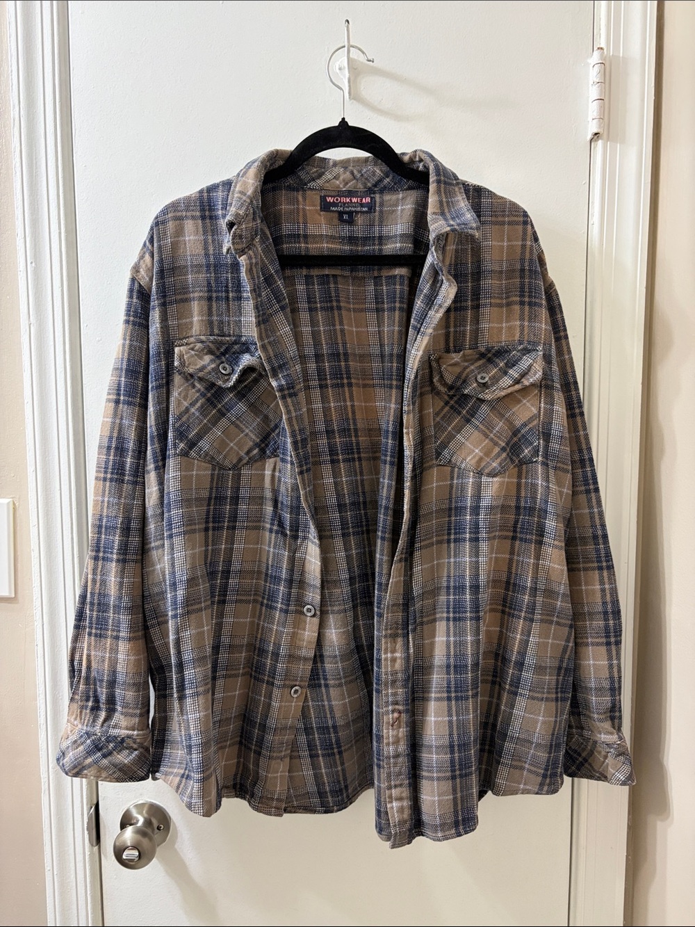 Workwear Plaid Flannel Shirt Jacket - Blue & Tan